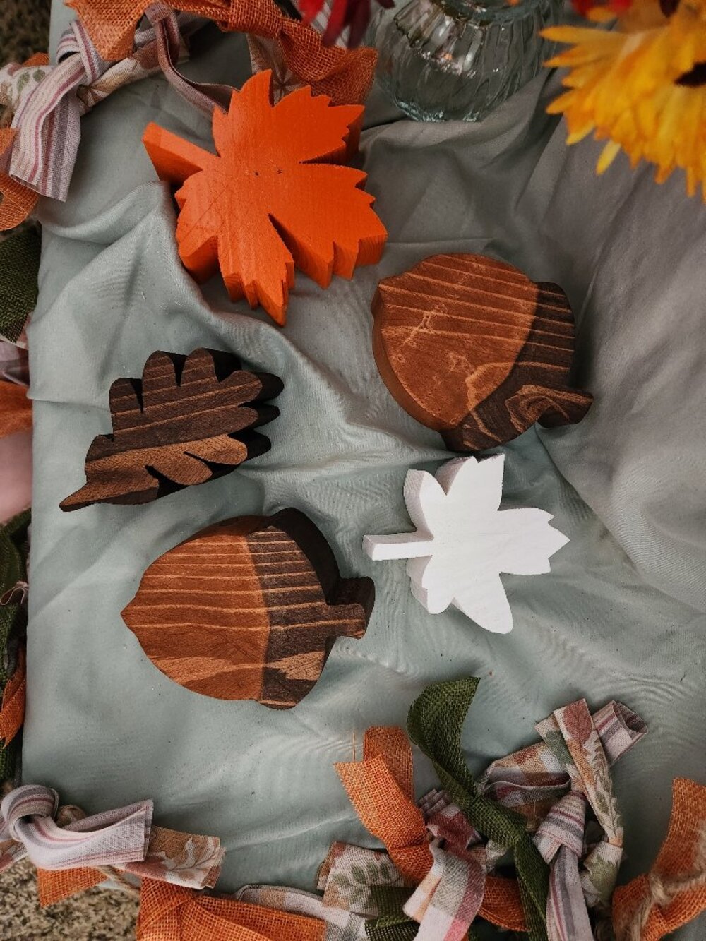 Handmade Wooden Acorns & Fall Leaves